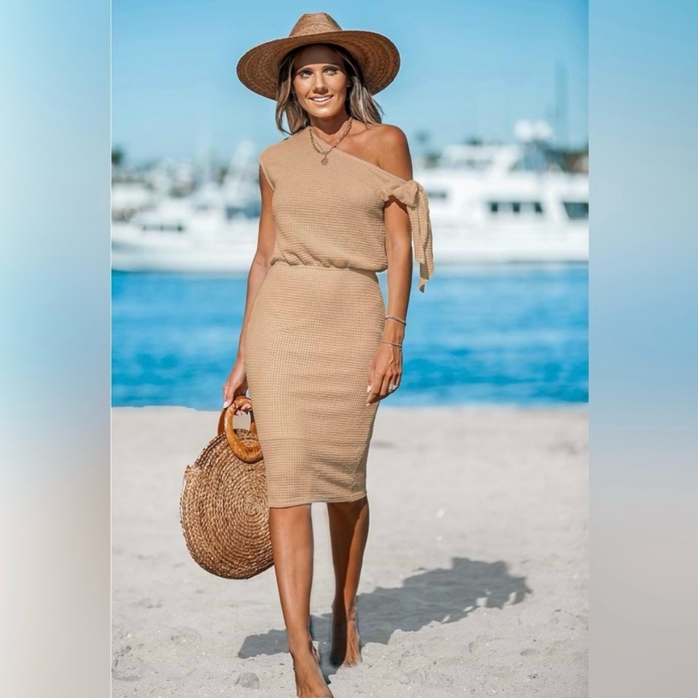 Cupshe Tan One Shoulder Dress Midi Female xl